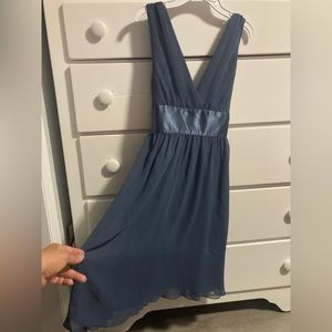 21 Navy Mini Dress Women Chiffon Deep V Neckline Zipper Back Ribbon for Bow Sz M